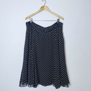 Vtg Nine West 100% Silk B&W Polka Dot Flouncy Midi Skirt 18W Retro Twee 90s Y2K